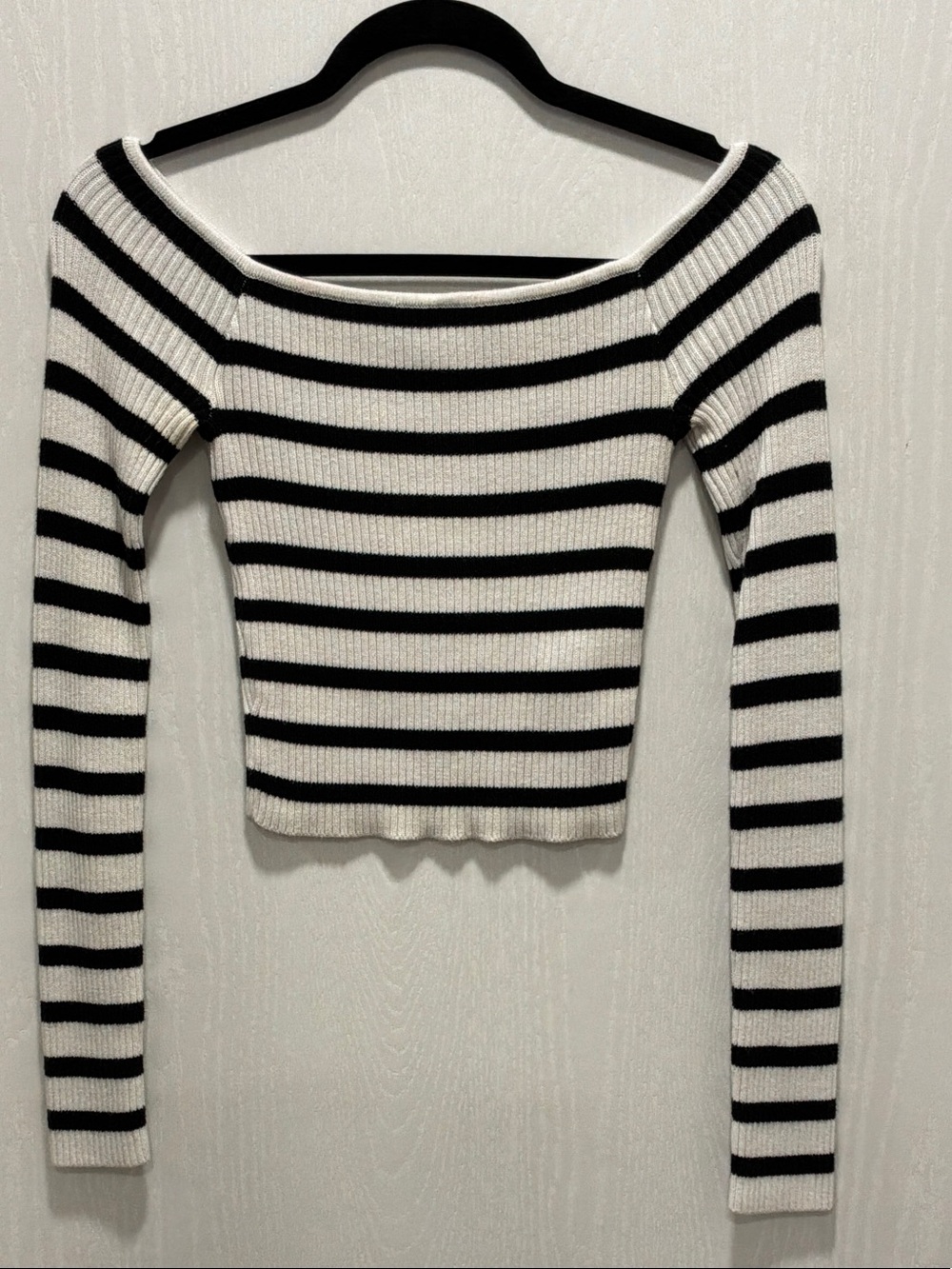 Hollister Black and White Striped Off-Shoulder Crop Top